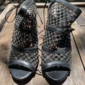 Aquazzura Black Mesh Heeled Sandals